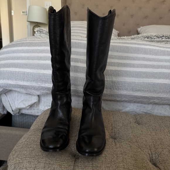 Frye Melissa Black Leather Tall Boots - Picture 2 of 12
